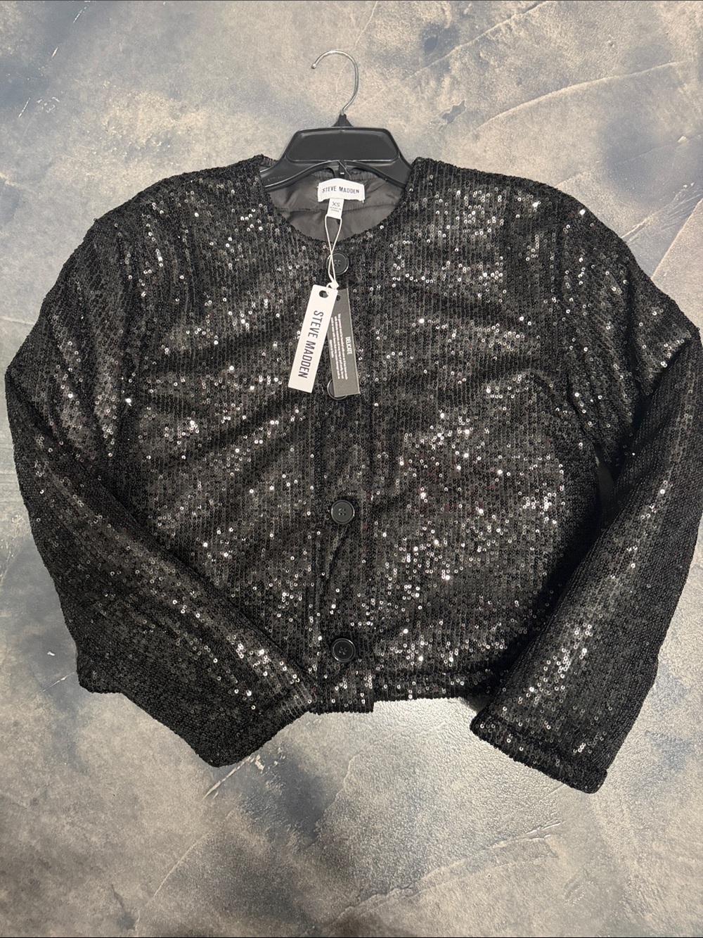 Steve Madden Black Sequin Cropped Blazer